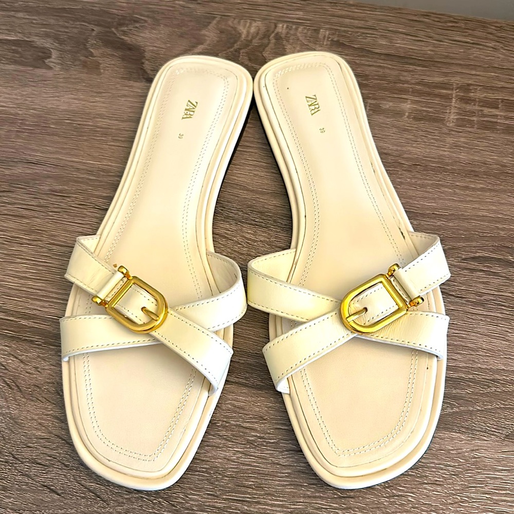 Zara Cream Sandals with Gold Buckle